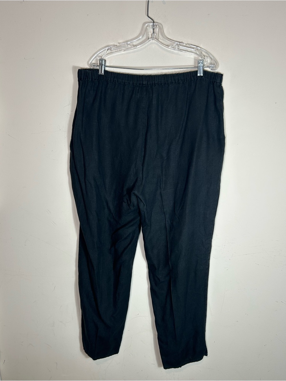FLAX 100% Linen Elastic Waist Pants Black Size Large Lagenlook - Picture 8 of 8